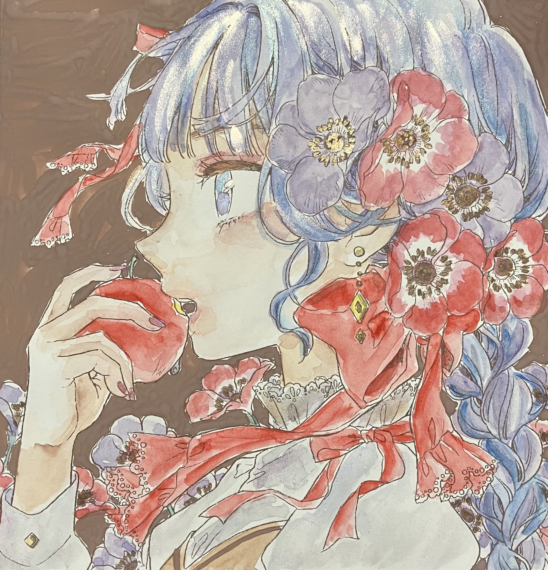 友風子 花笑み可憐な少女と美しい花のぬり絵(塗り絵記録③)｜えいみ