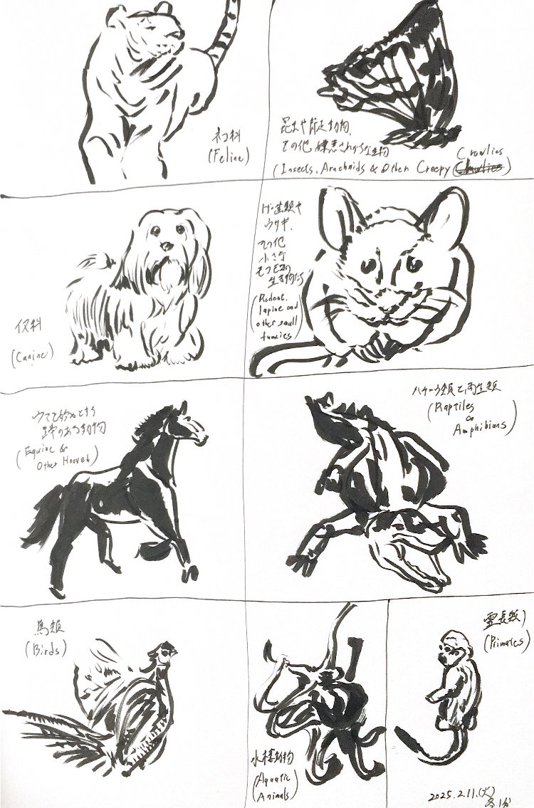 動物30秒ドローイングを1ヶ月半続けて判明した個人的な傾向｜田中たら