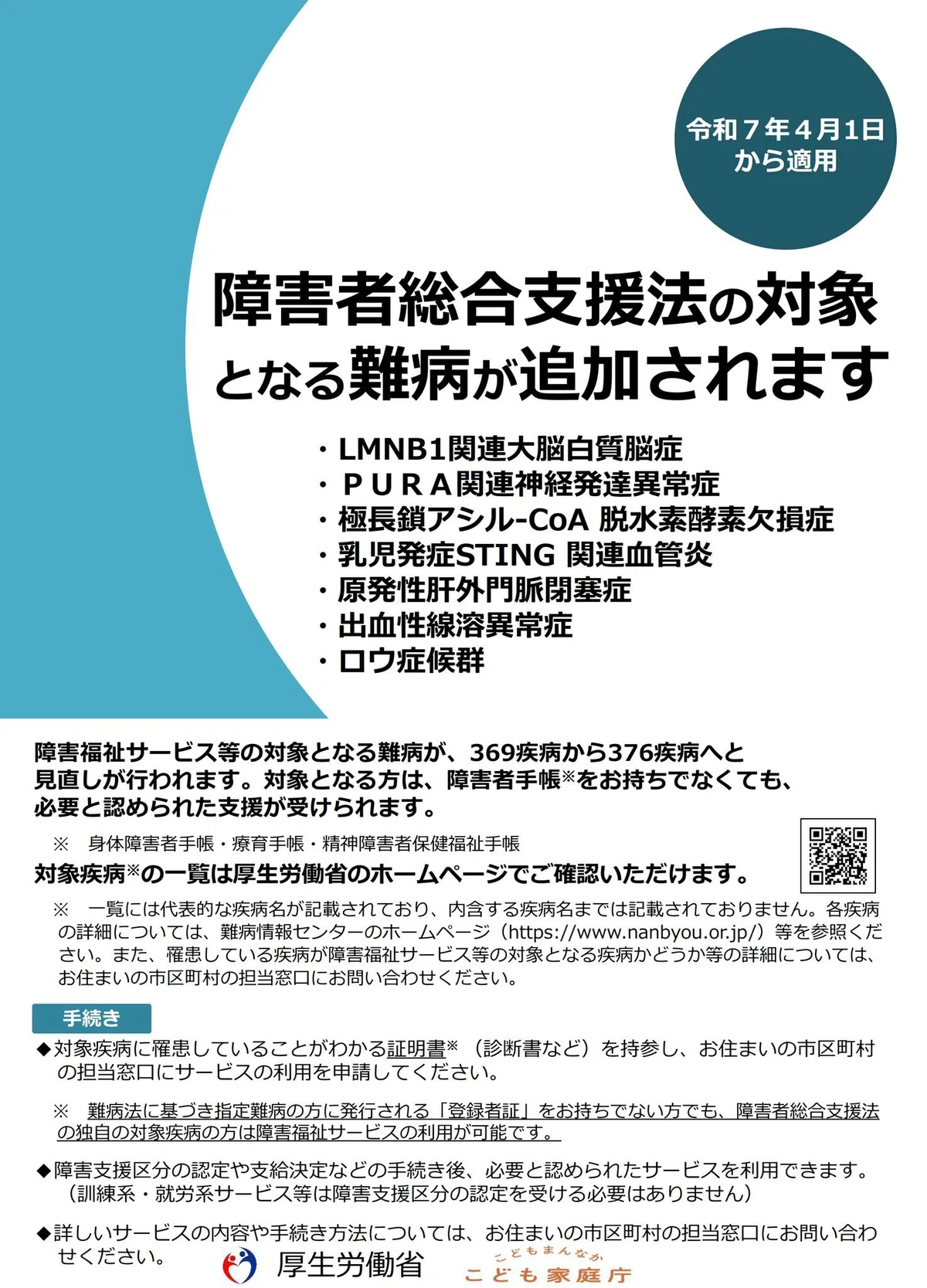 🟧障害者総合支援法の対象となる難病が369疾病から376疾病へ❗️ R7/2