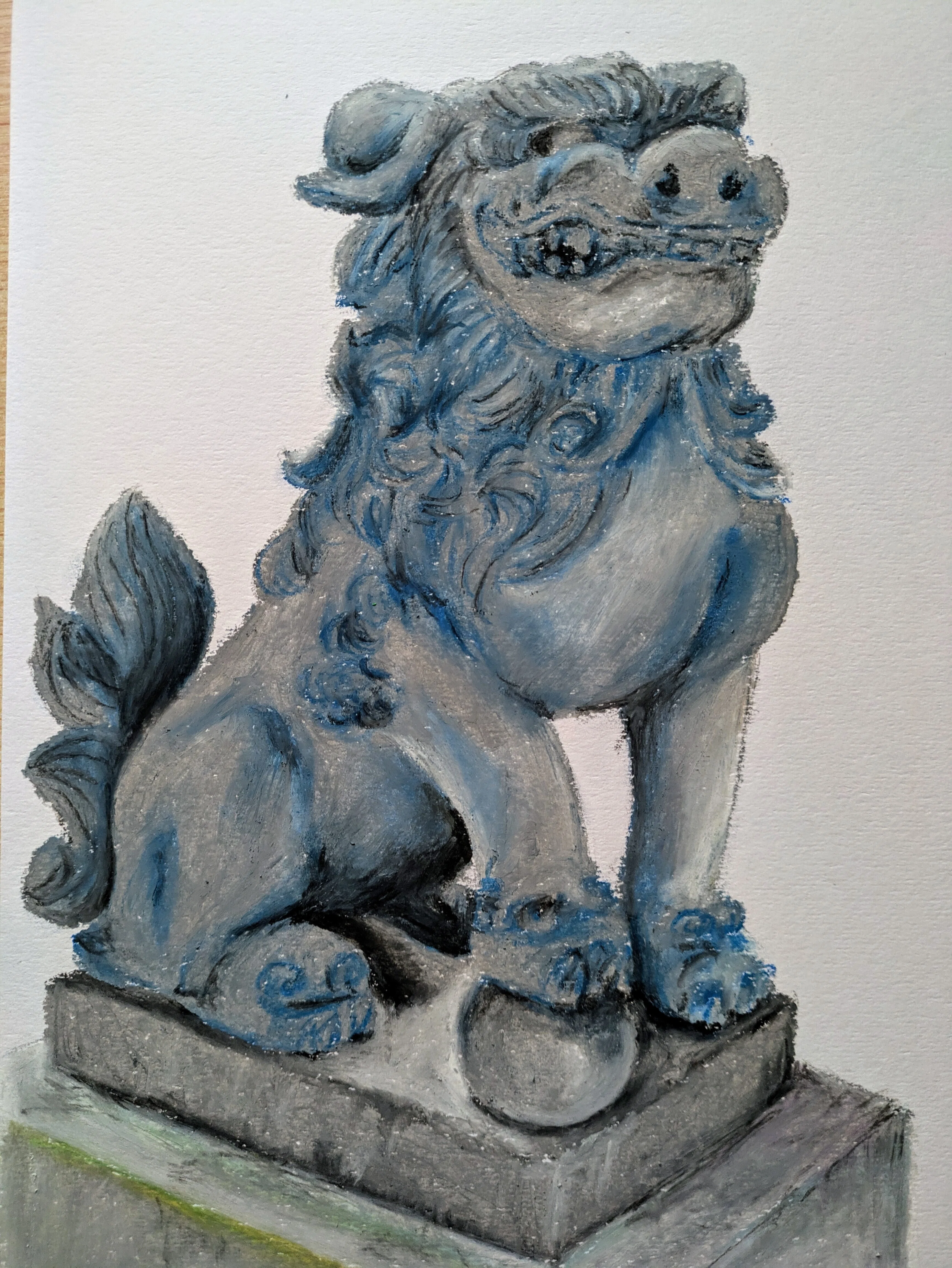 原画『阿吽ノ双護』狛犬 阿吽 2枚組 一点物 和風アート 寸松庵色紙 狛犬さま 『吽』｜みゆき