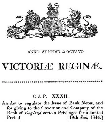1844年に成立したピール銀行条例(Peel Banking Act of 1844)