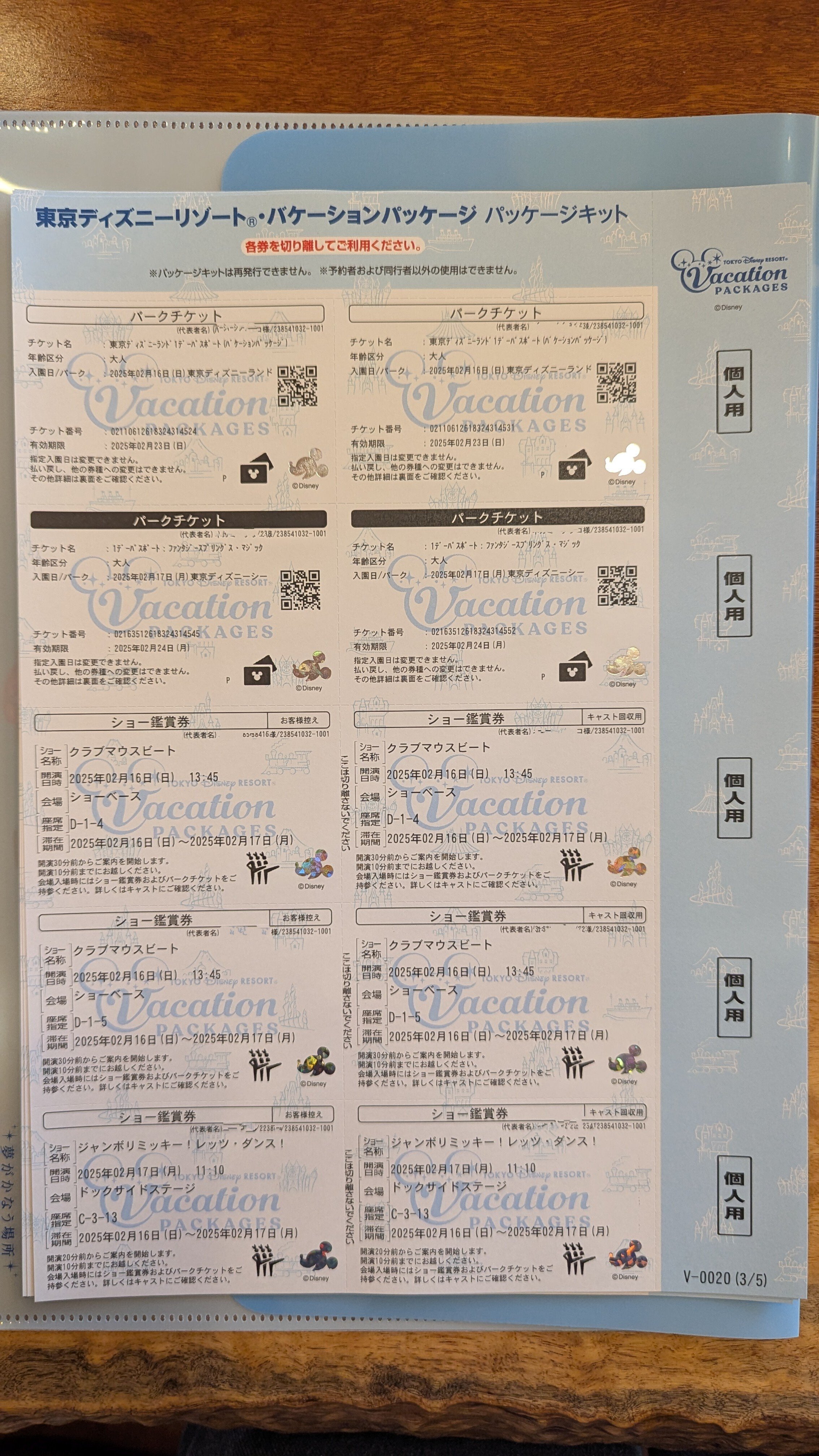 バケーションパッケージのキットが届く時期は旅程の およそ一週間前