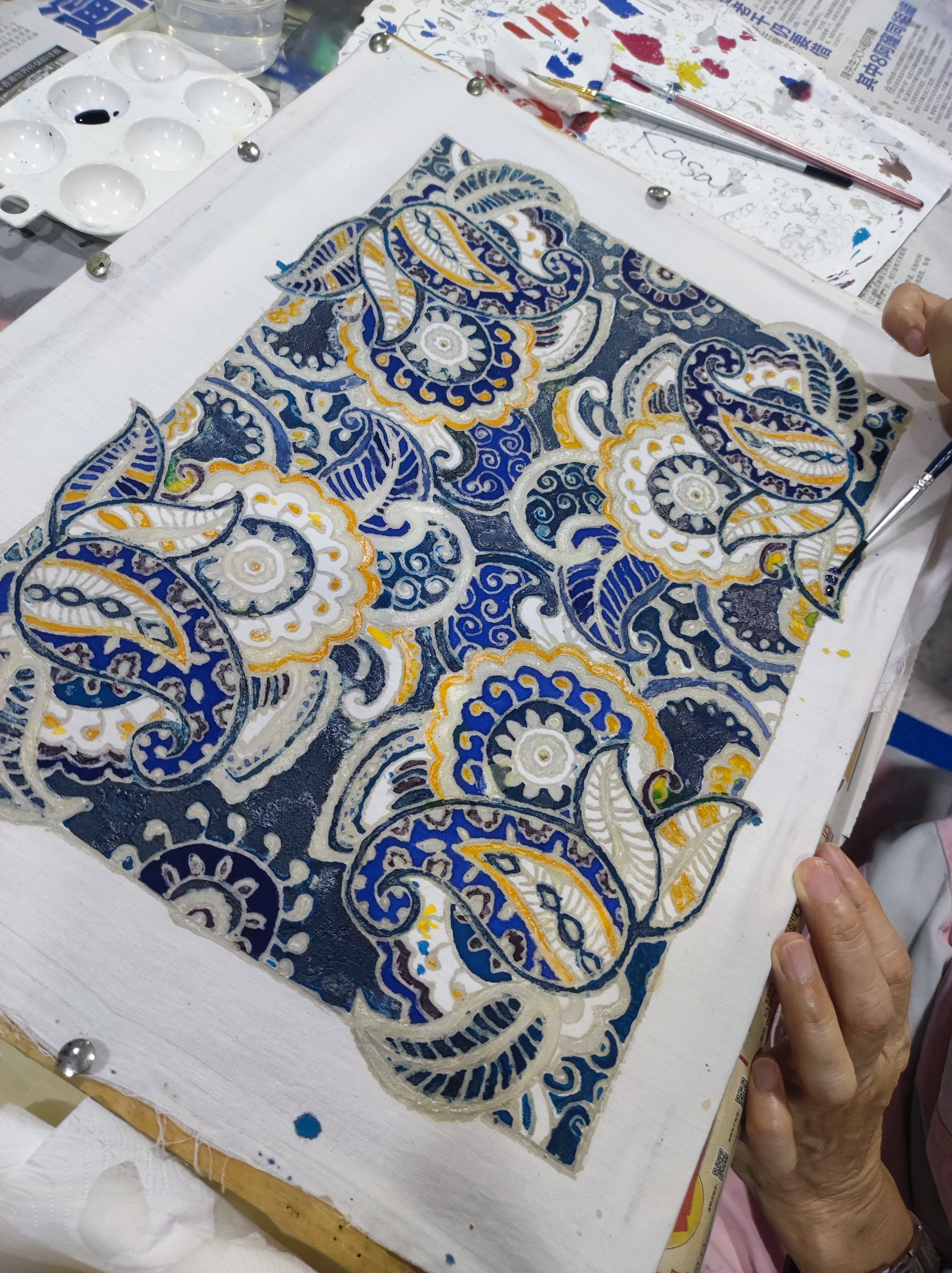 【アジアンアート】バティック(ろうけつ染め )絵画(桃色)マレーシア購入 新品 アジアンアート】バティック(ろうけつ染め )絵画(紺桃色