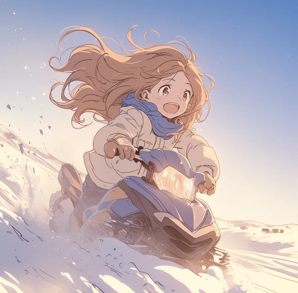 しゃる🌈 AIイラスト集 2025.02.17 スノーモービルに乗っている女の子
