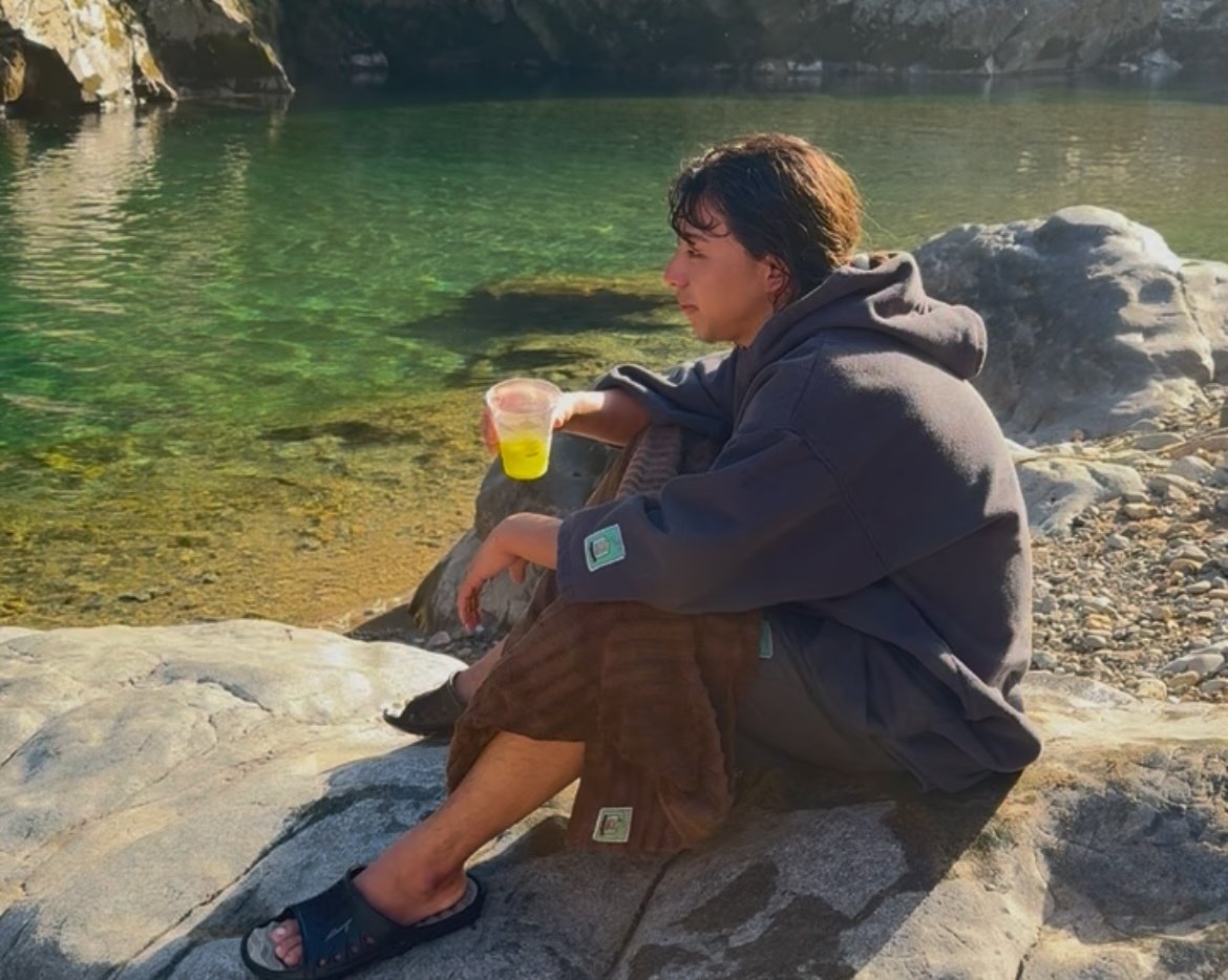 オロポを飲みながら外気浴