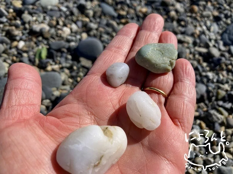 海で拾った石 翡翠っぽい石がいっぱい！薬石に結晶片岩！沼津・千本浜海岸で
