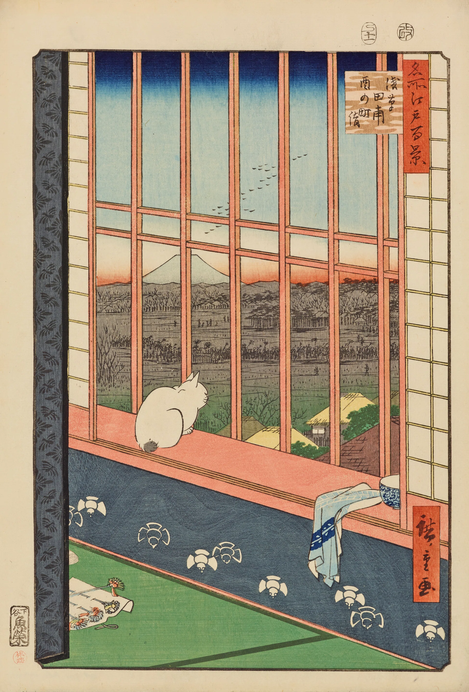 浮世絵版画、役者絵（西尾の古猫)三枚綴り繋がってます橋本周延画明治20年出版 猫と江戸っ子、猫と浮世絵｜今につながる浮世絵の魅力｜ほんのひととき