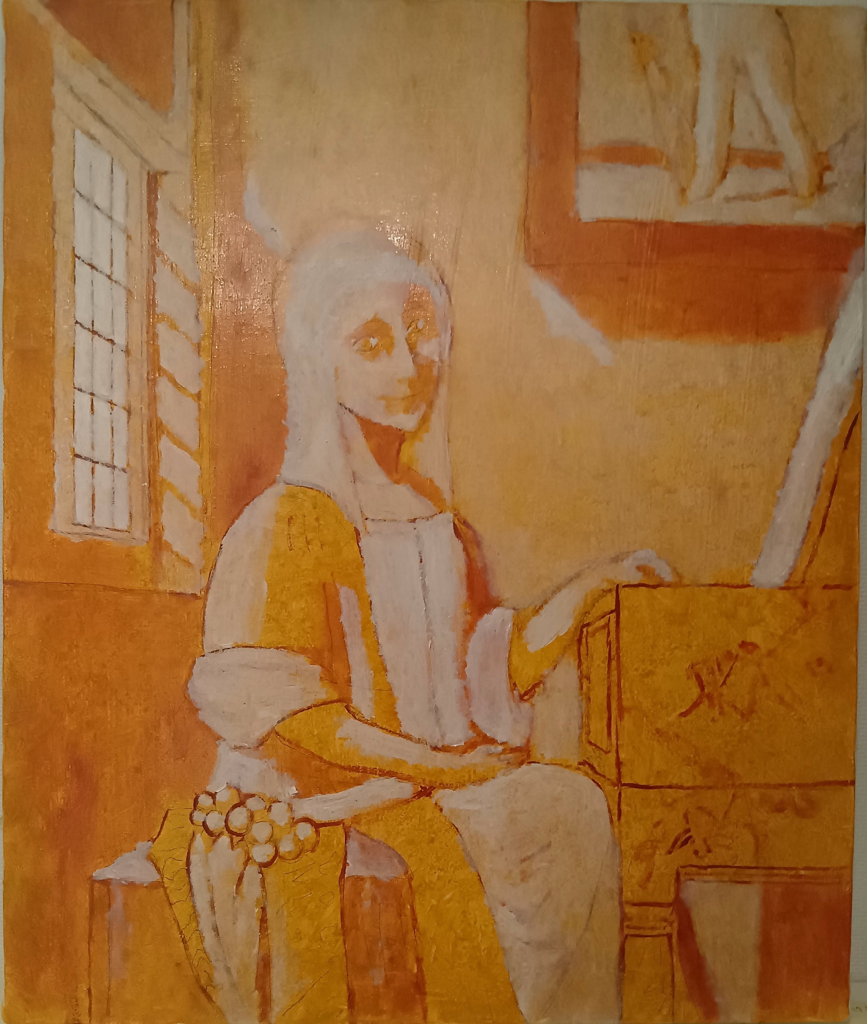 「引き取り限定品」　絵画　絵　避暑地の女性　サイン有り　高さ約１５３cm 牛乳を注ぐ女性 【8号】 ヨハネス・フェルメール 【 額縁が