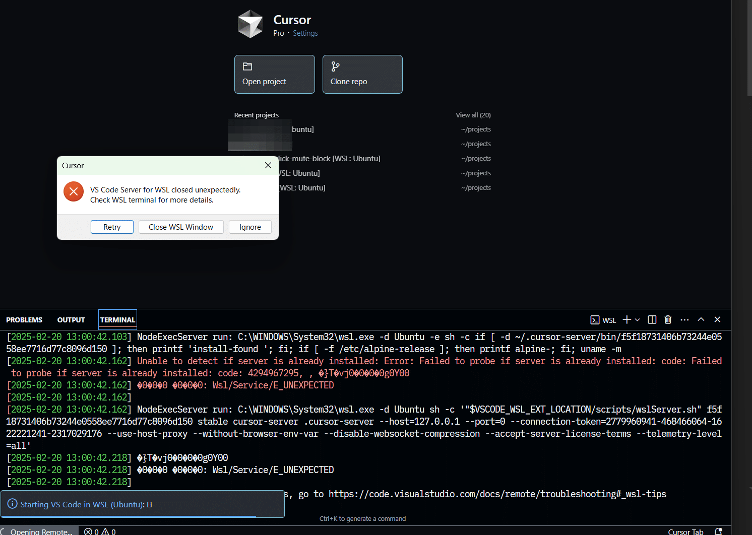WSL2で プロセスはコード 4294967295 (0xffffffff) で終了しま WSL2で プロセスはコード 4294967295 (0xffffffff) で終了しま
