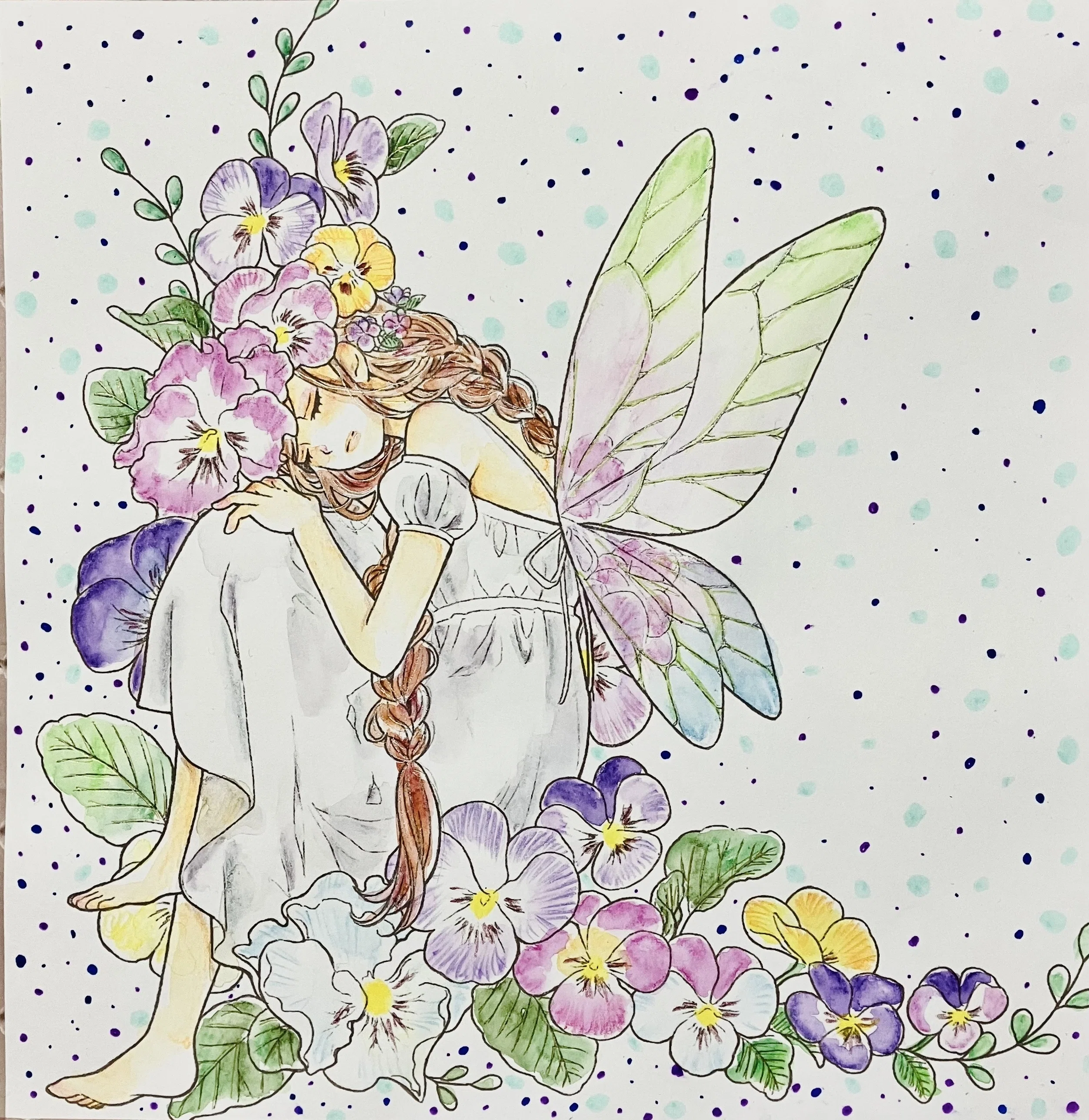 友風子 花笑み可憐な少女と美しい花のぬり絵(塗り絵記録⑤)｜えいみ