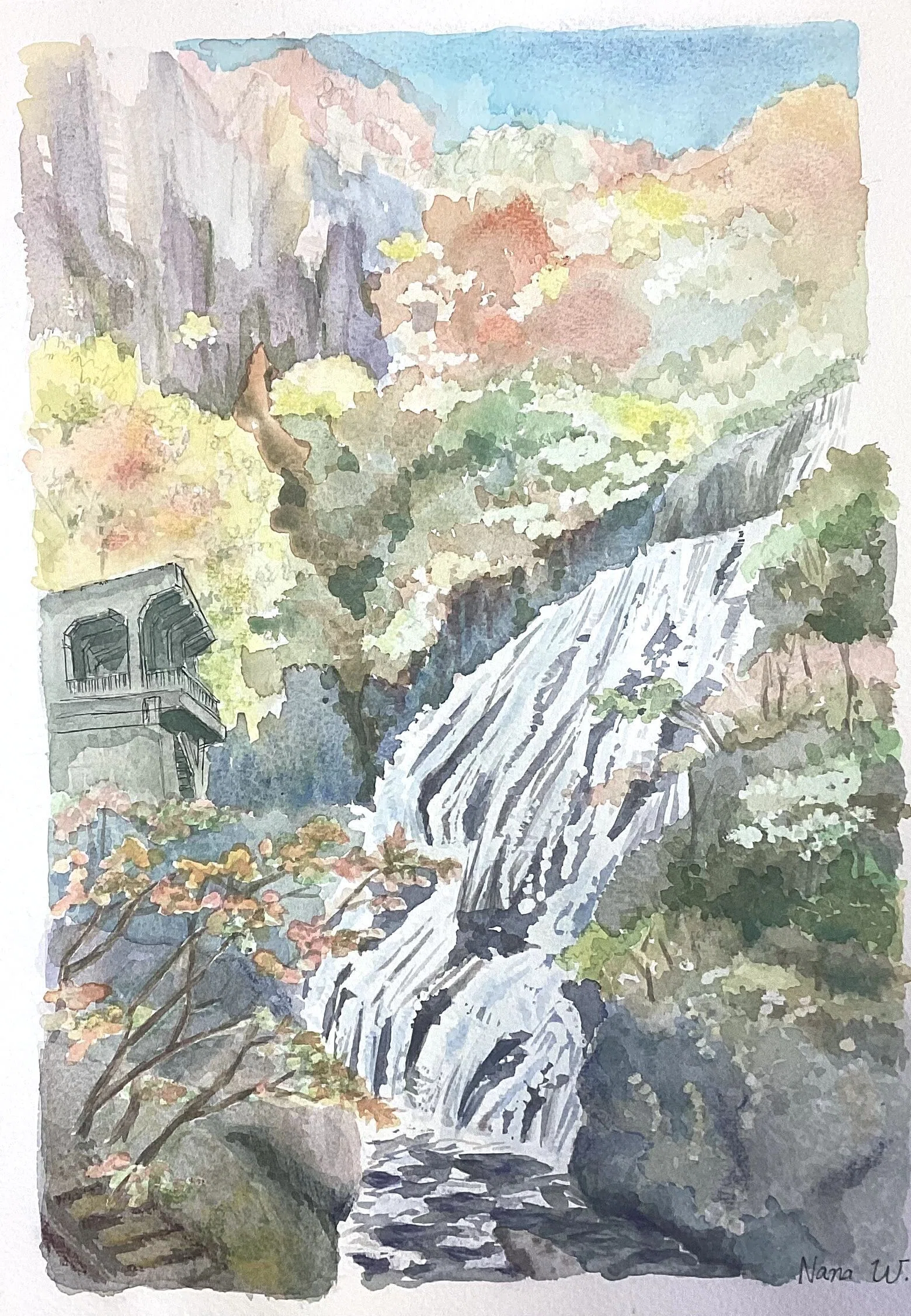 水彩イラスト】袋田の滝｜ワカサト ナナ