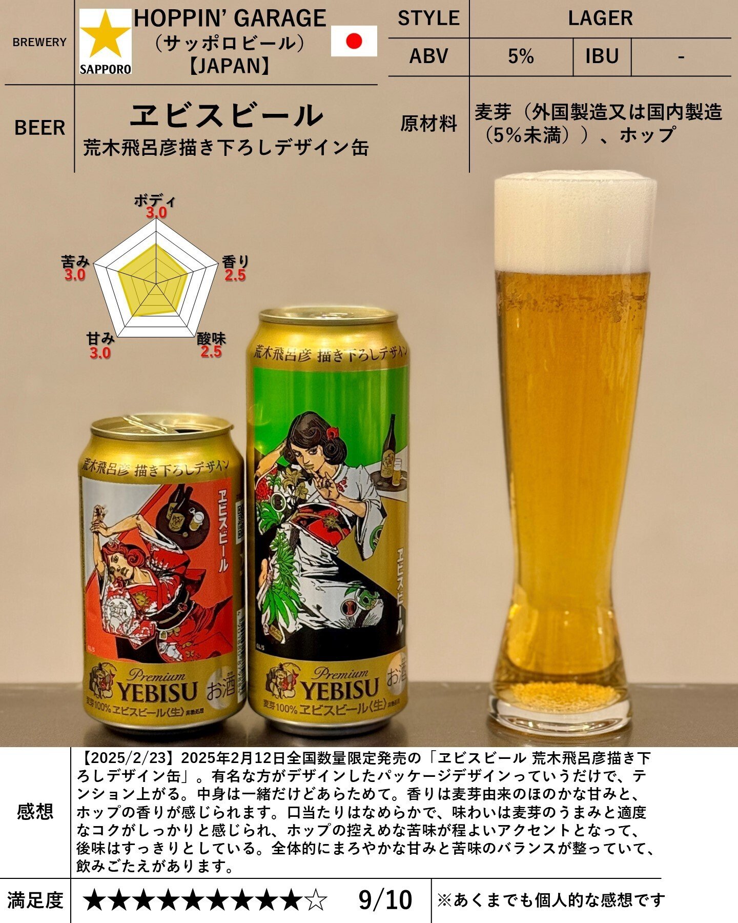 サッポロビールの「ヱビスビール 荒木飛呂彦描き下ろしデザイン サッポロビールの「ヱビスビール 荒木飛呂彦描き下ろしデザイン