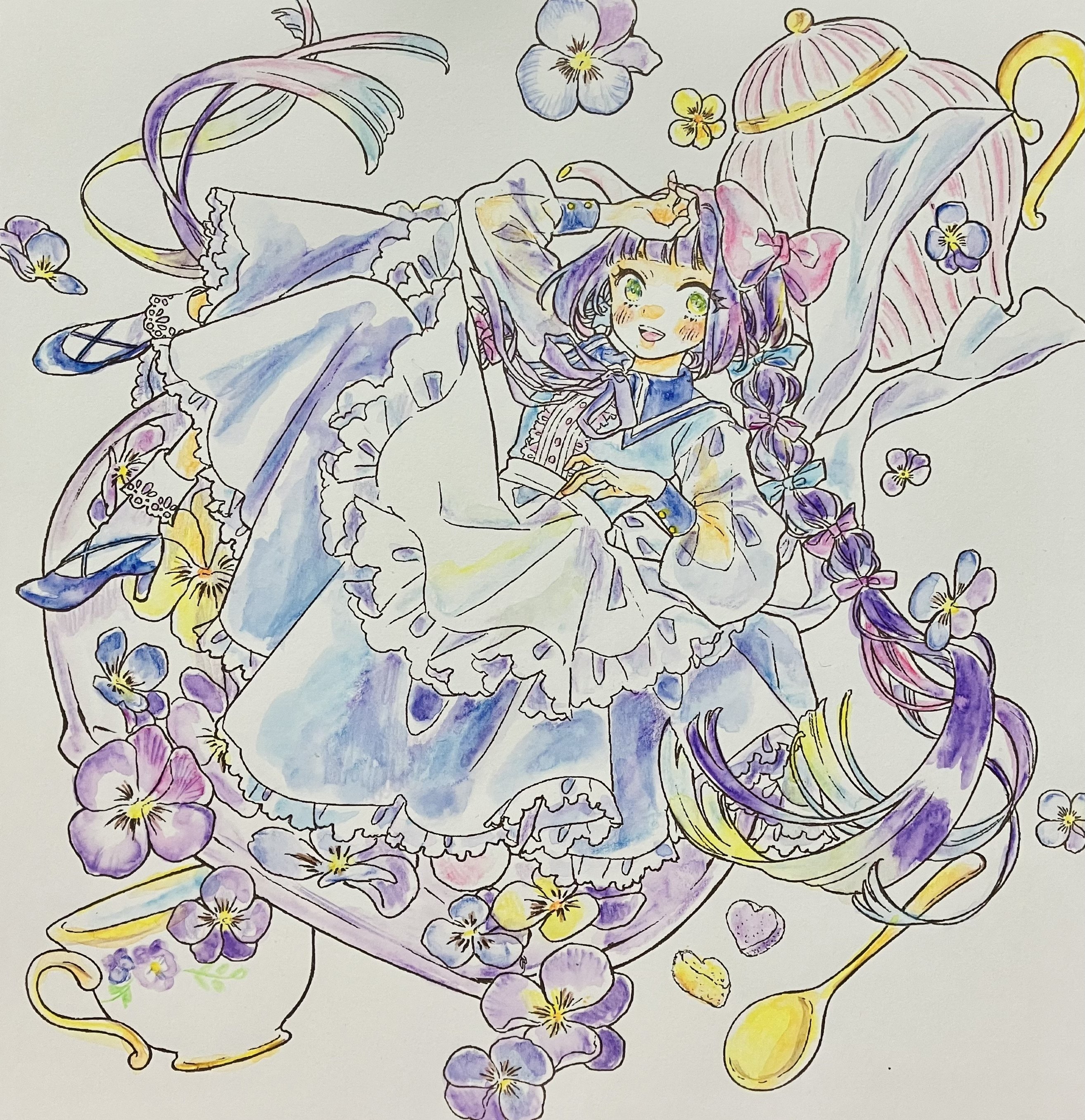 友風子 花笑み可憐な少女と美しい花のぬり絵(塗り絵記録⑤)｜えいみ
