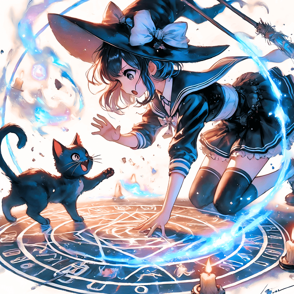 魔法陣と黒猫｜AIイラスト｜Alpaka