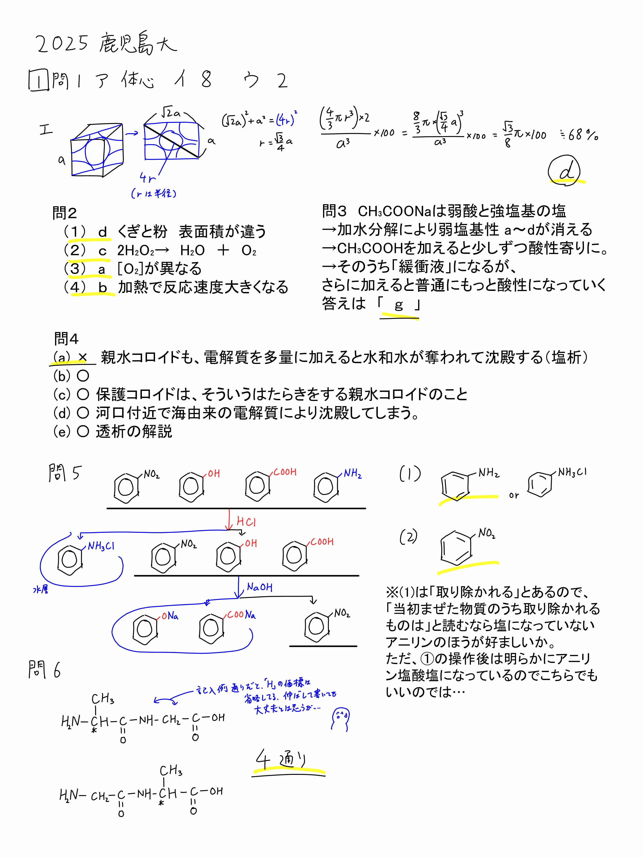 2025鹿児島大学 入試問題 二次試験化学解答解説｜宮元一賢⌬Miyamol