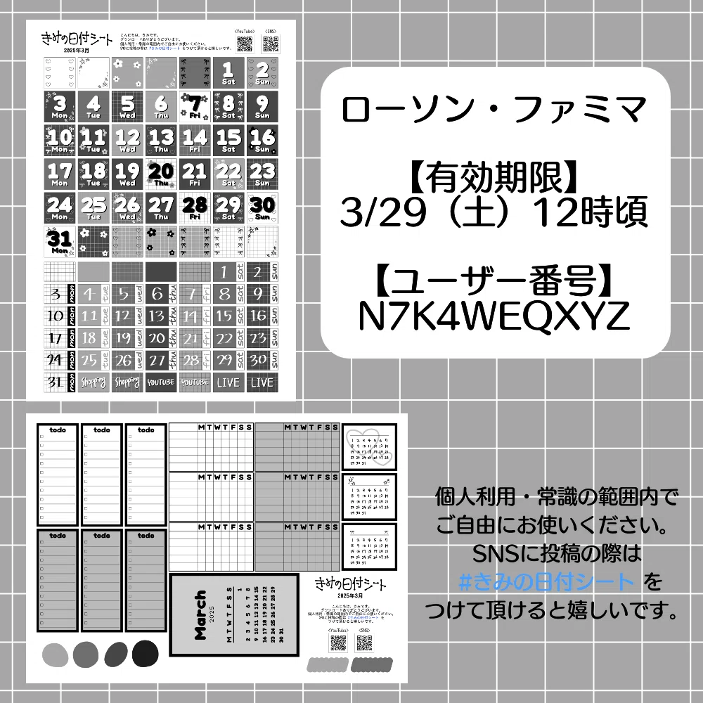 [Planner Materials] March 2025 Date Sheet (Corrected)｜きみ