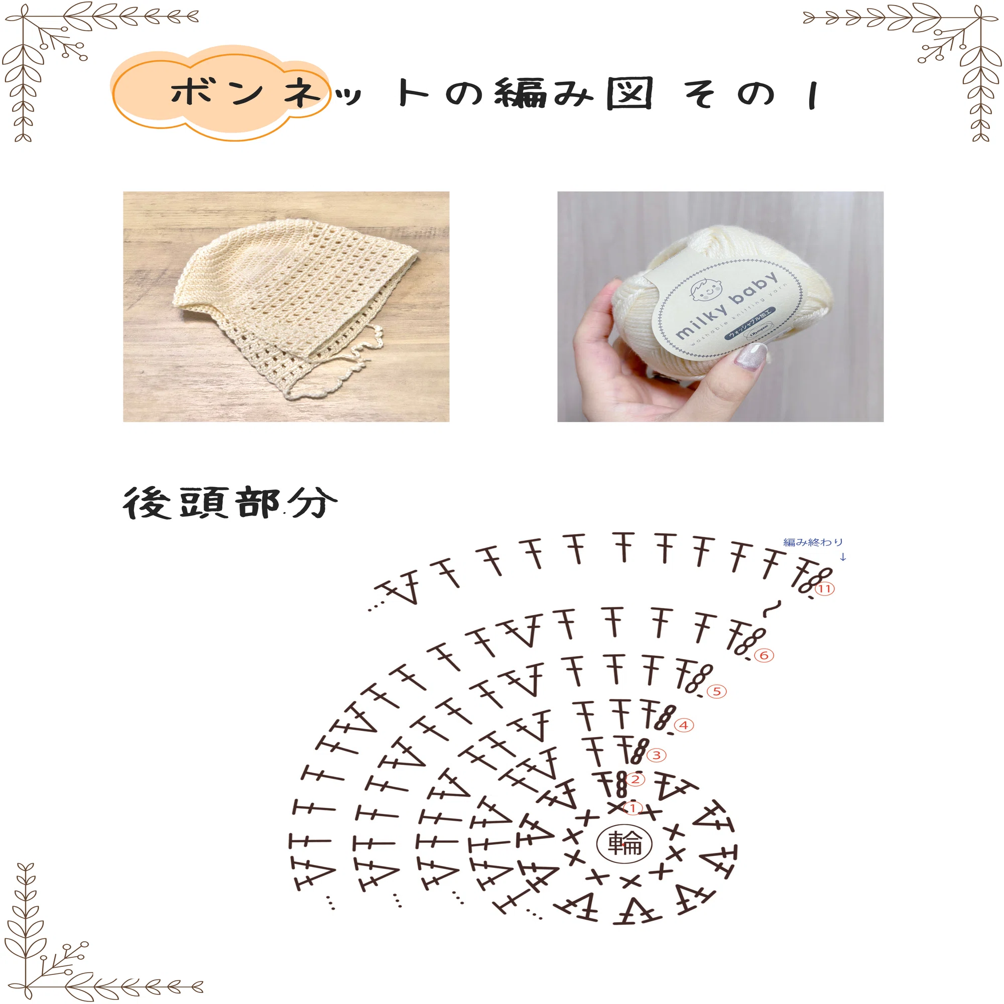 無料】うさみみボンネットの編み方｜無料編み図&動画🧶ぼろこっぷ