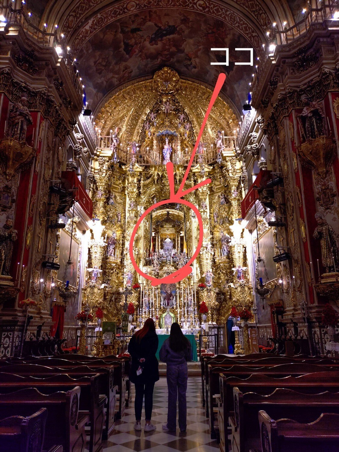 スペインのグラナダで金色に輝く聖堂：サン・ファン・デ・ディオス聖堂