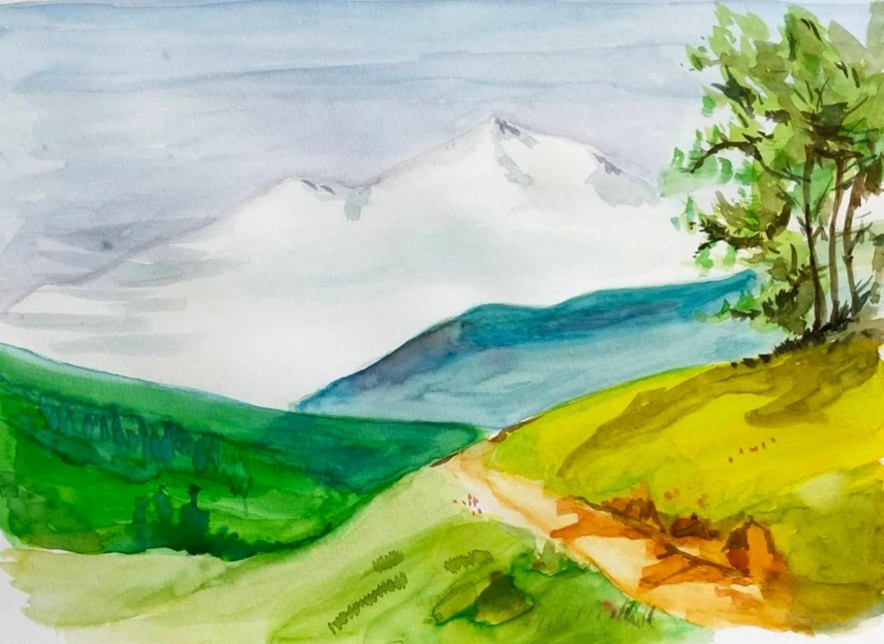Turt Note 【Step3】「山が見える自然の風景」の水彩画|TURT
