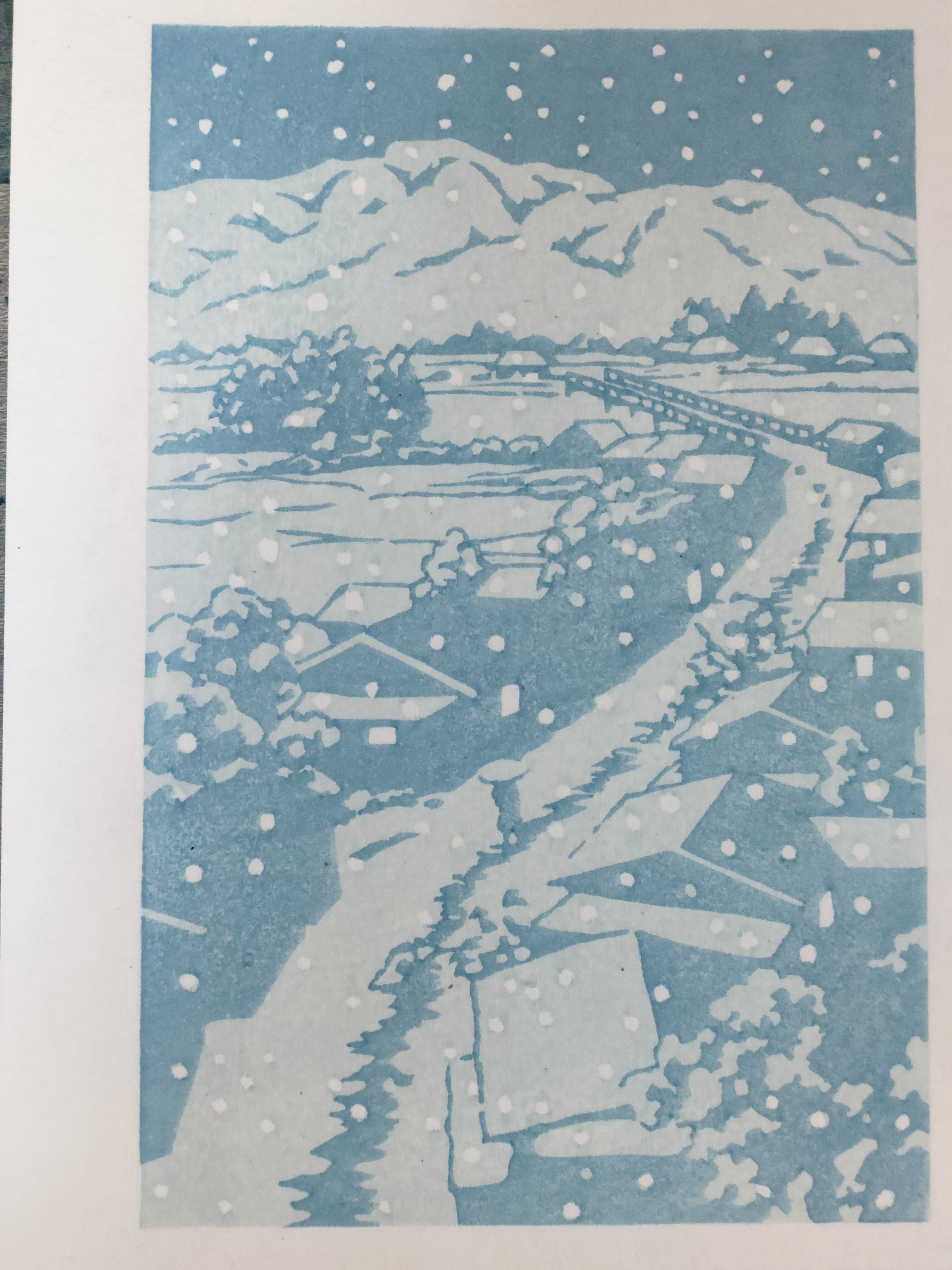 ちょこっと木版画の中へ『雪の夜』絵師:川瀬巴水｜康恵のアトリエ