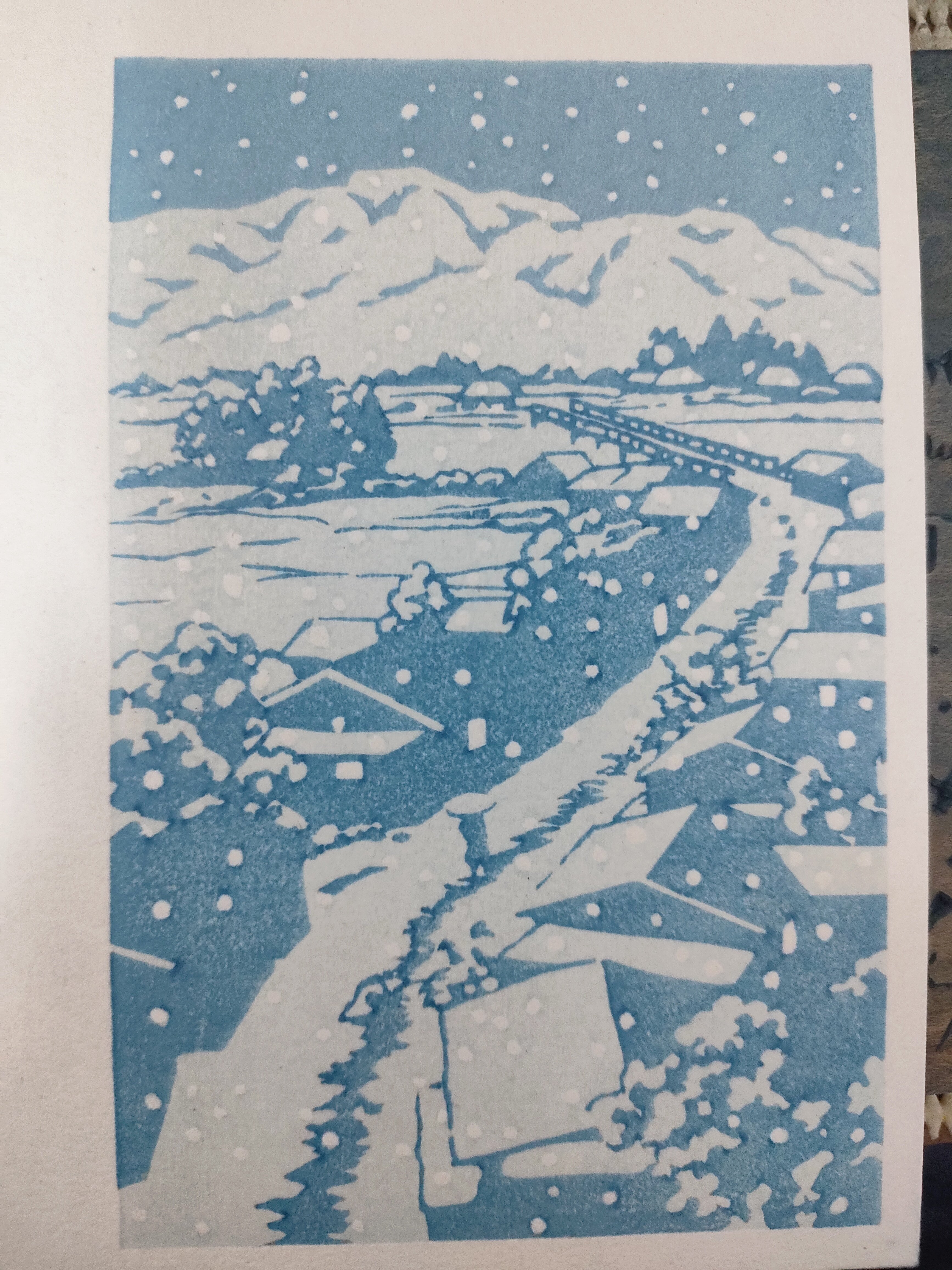 ちょこっと木版画の中へ『雪の夜』絵師:川瀬巴水｜康恵のアトリエ