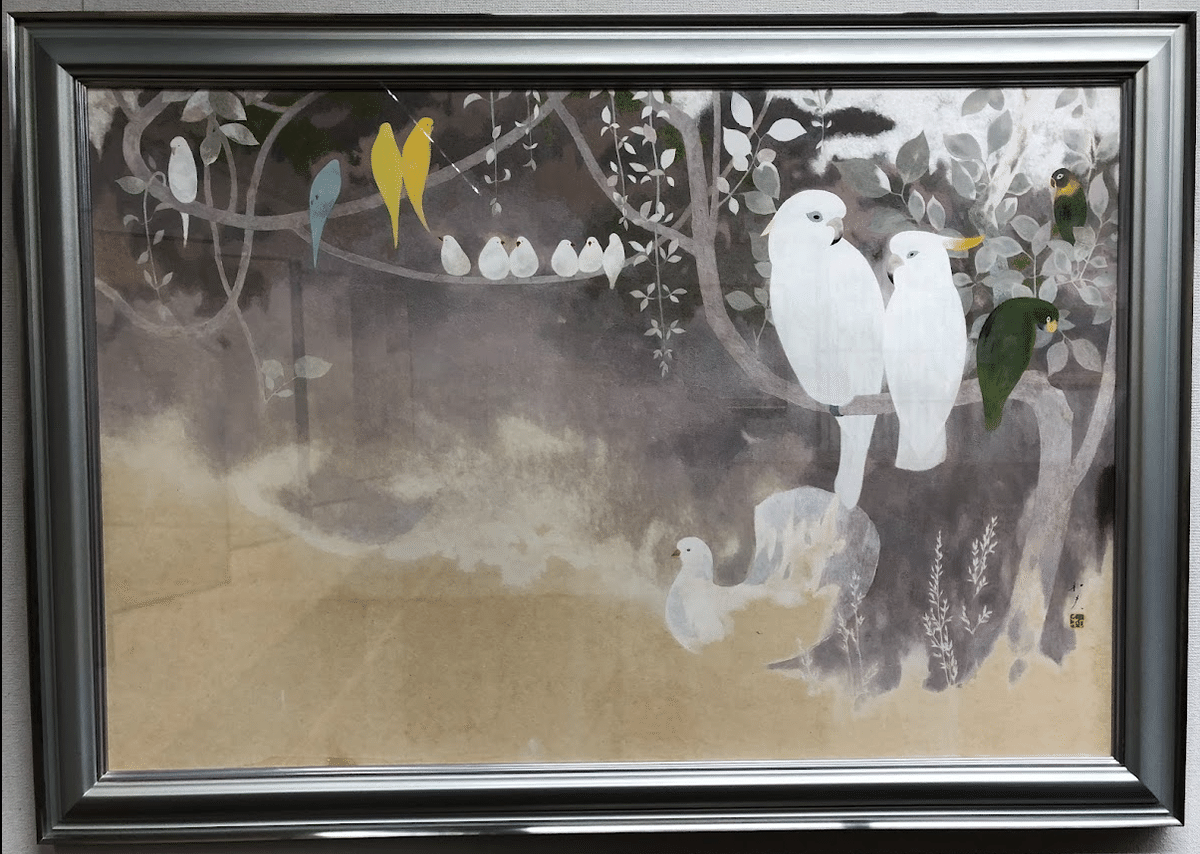 日本画 自然風景 鶴の描写 大きな作品　和紙 日本画 自然風景 鶴の描写 大きな作品和紙