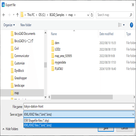 BricsCAD V25.2：Google Mapなどで利用できる .KML/.KMZファイルの