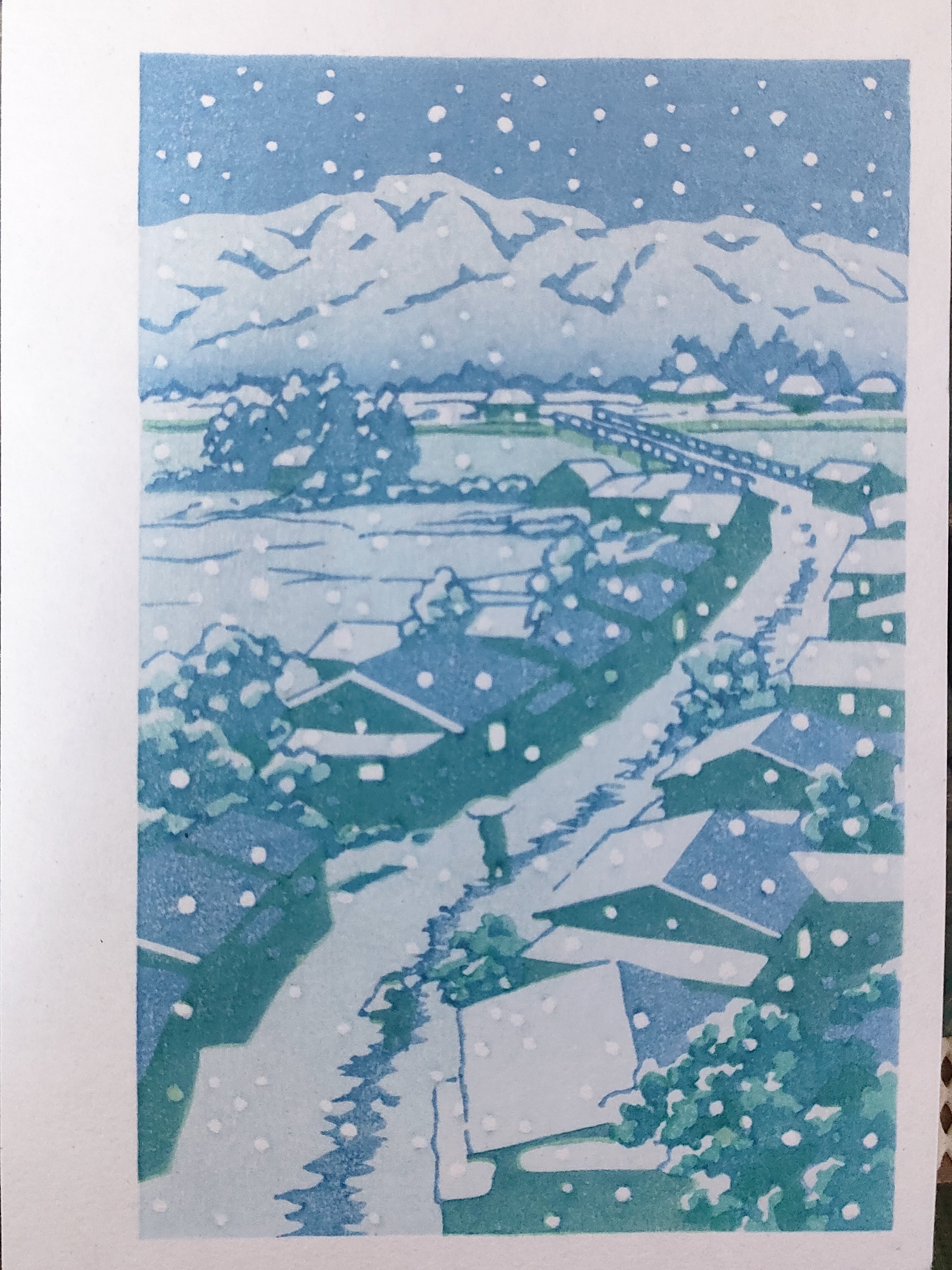 ちょこっと木版画の中へ『雪の夜』絵師:川瀬巴水｜康恵のアトリエ