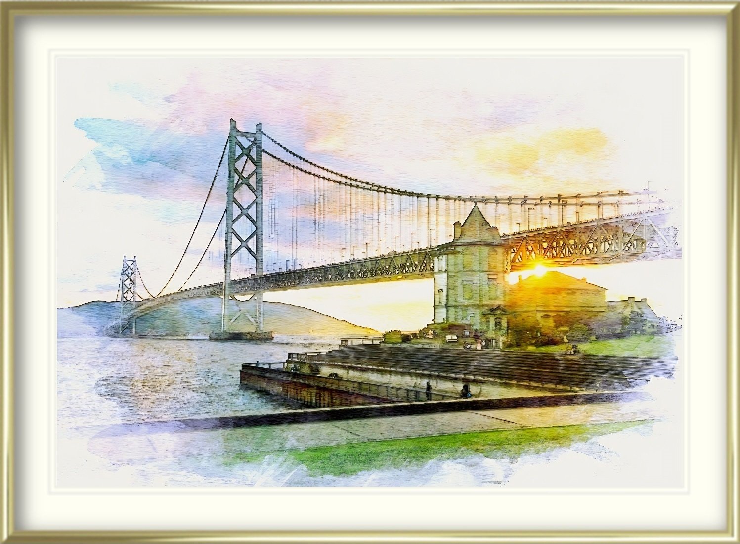 絵画風レタッチ】✨暮れゆく光✨明石海峡大橋｜街角のペガサス