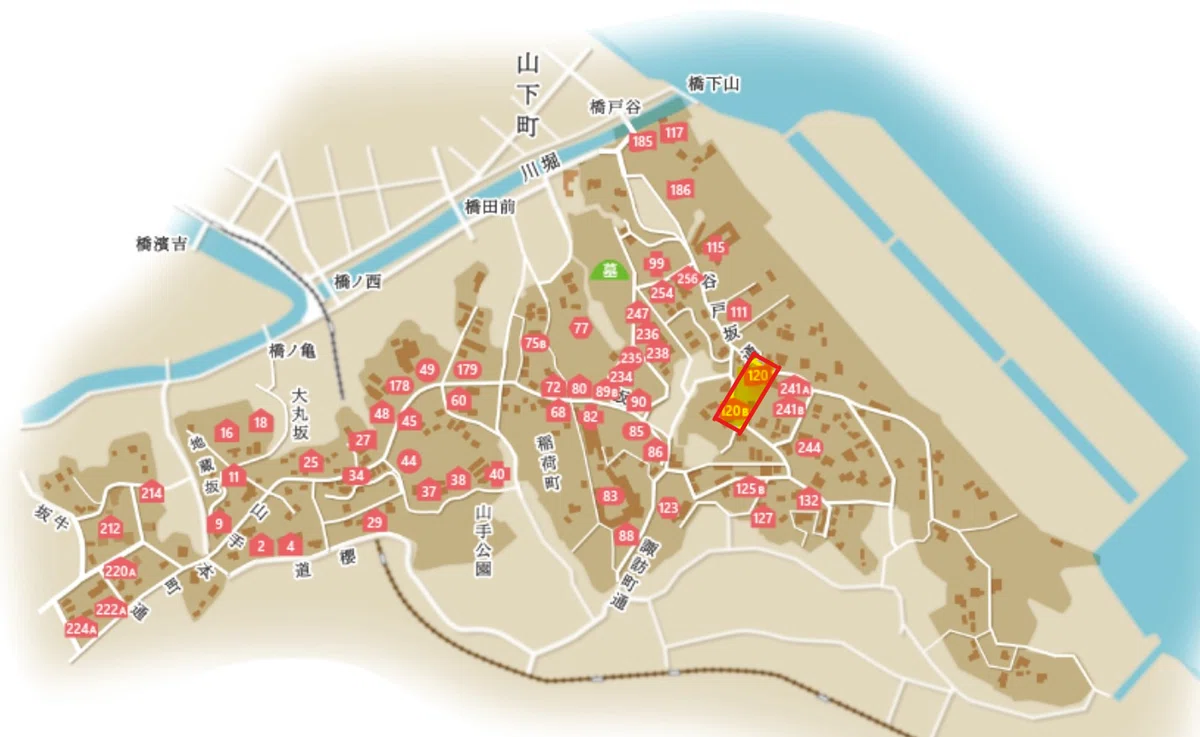 山手居留地の詳細図（赤枠が120番）
