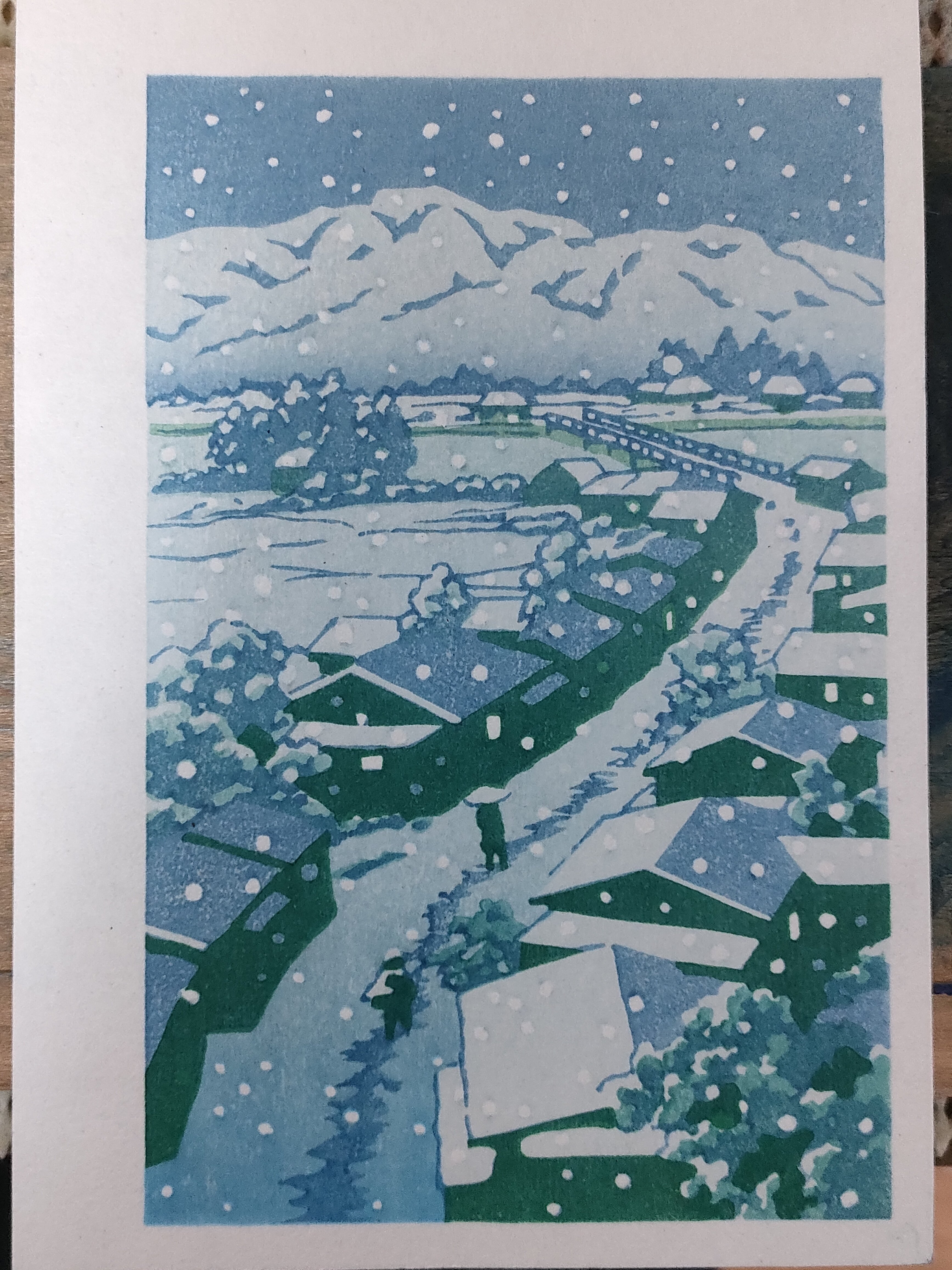 ちょこっと木版画の中へ『雪の夜』絵師:川瀬巴水｜康恵のアトリエ