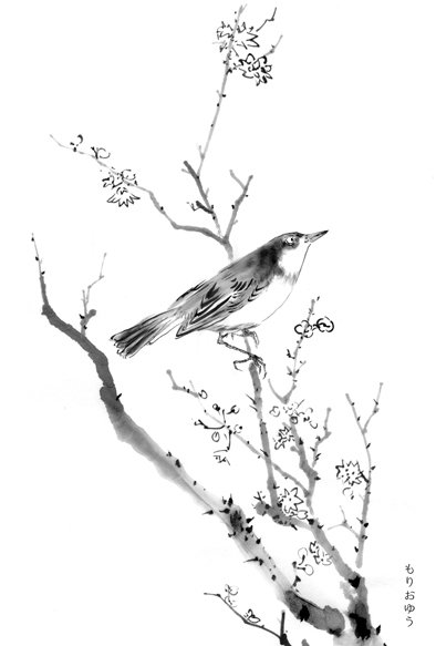 水墨で春の鳥を描く｜Yu Morio もりおゆう