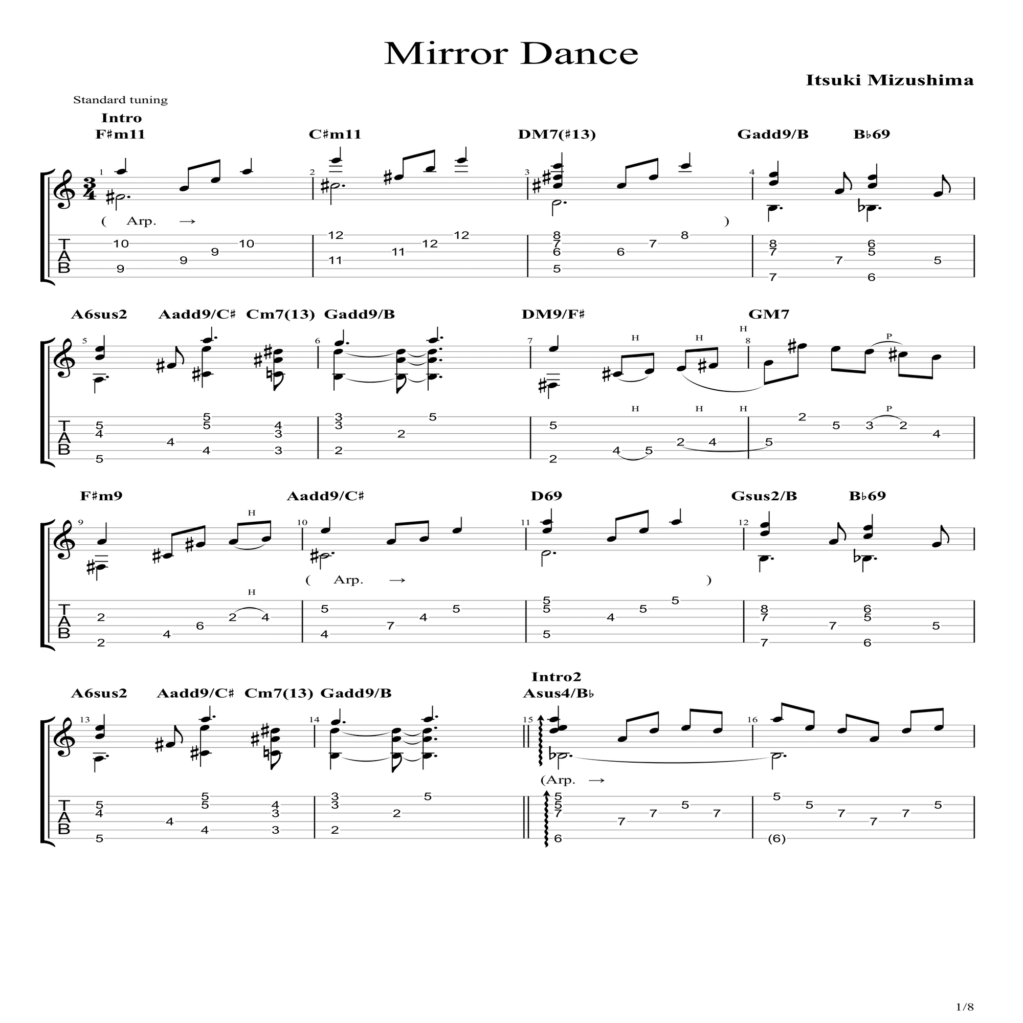 多調(ポリトーナル)のソロギター曲「Mirror Dance」(TAB譜