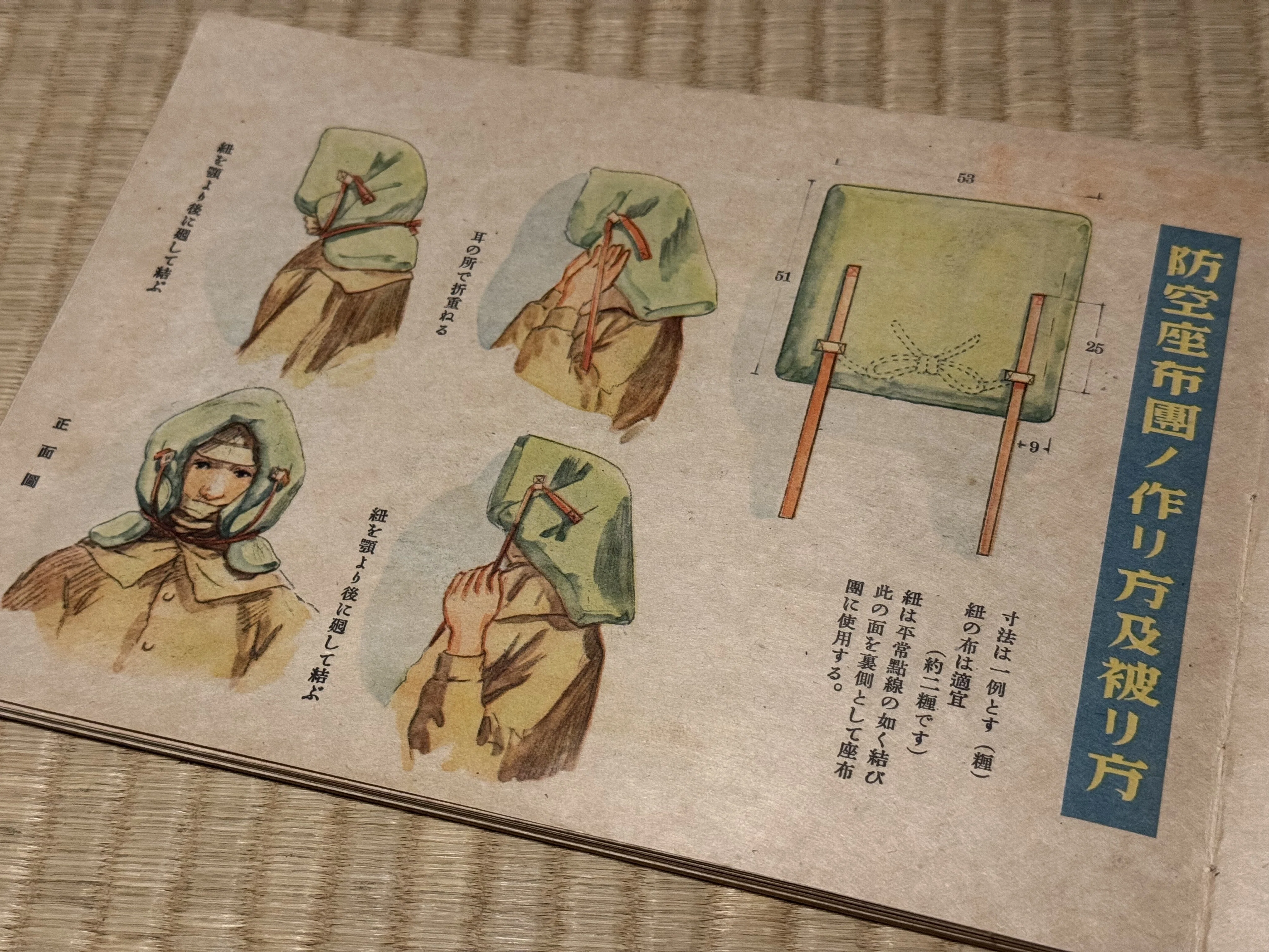 防空ずきんといえば綿をぎっしり詰めた厚手のものをイメージしますが