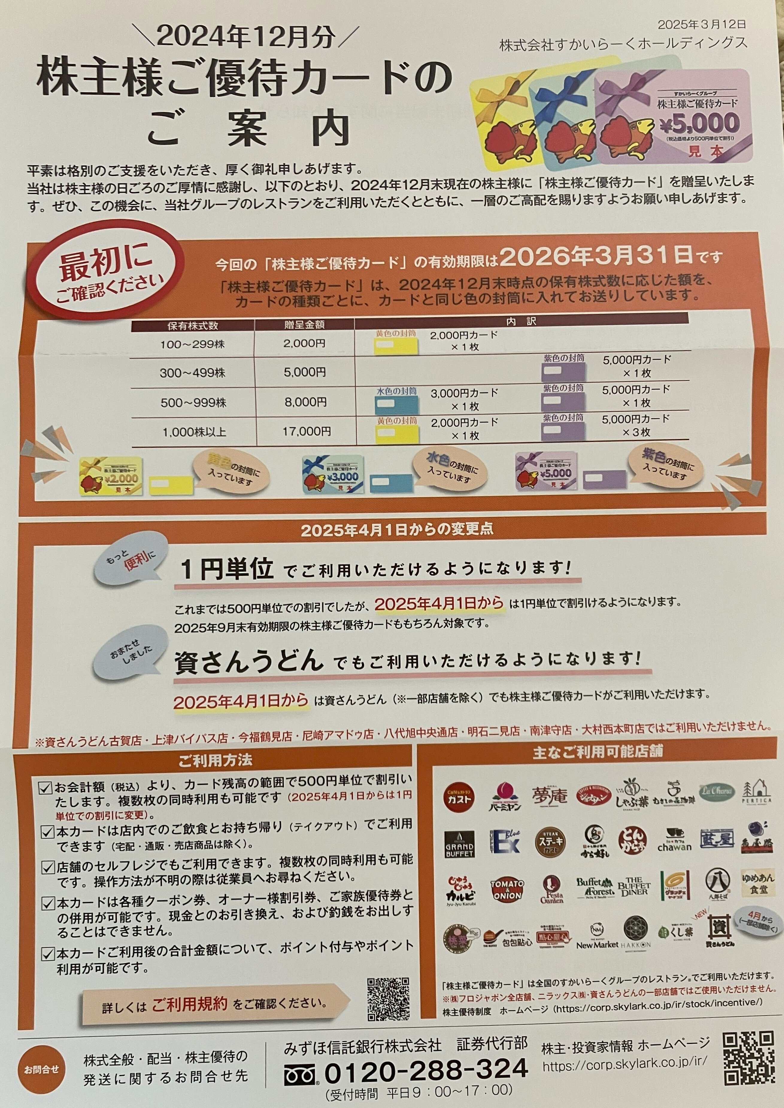 2025.3 すかいらーくの株主優待が届きました!|みっきー 2025.3 すかいらーくの株主優待が届きました!|みっきー