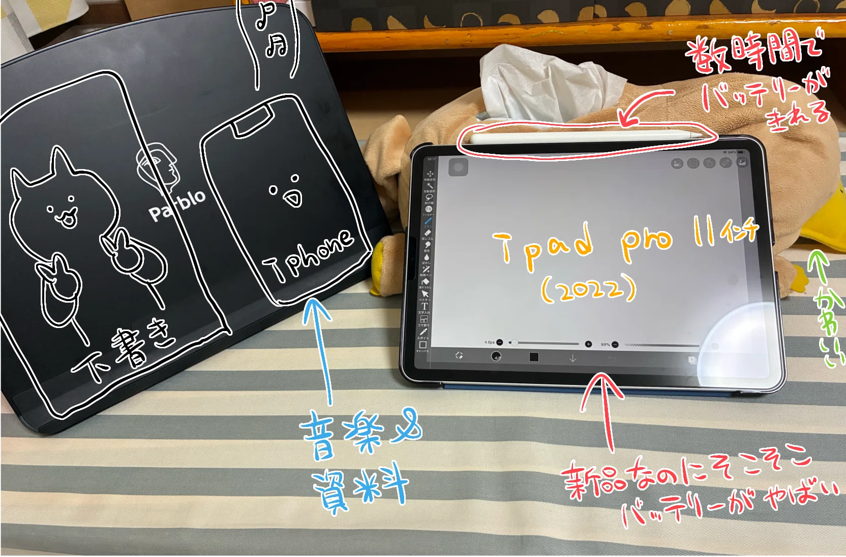 iPadで長時間お絵かきするのはなかなか難しい話と、作業環境｜こけし
