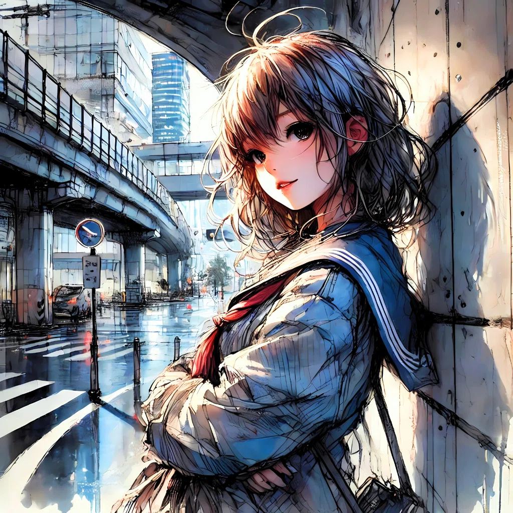 雨上がりの高架下｜AIイラスト｜Alpaka
