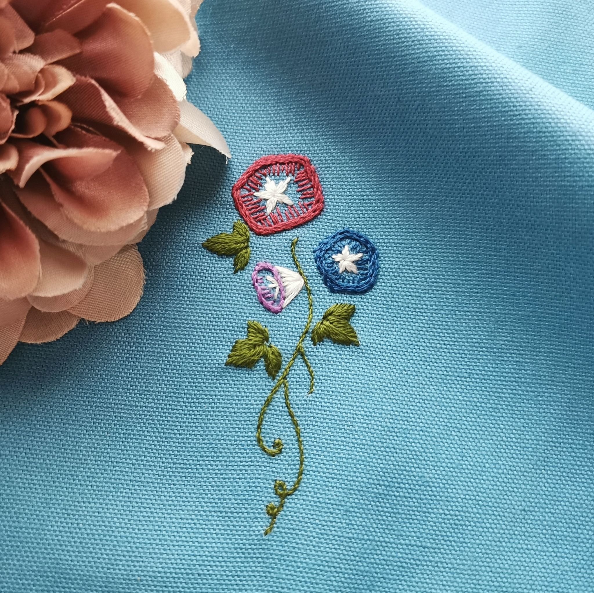 ベロフク　大正ロマン紗に縫取(刺繍)朝顔 大正ロマン紗に縫取(刺繍)朝顔