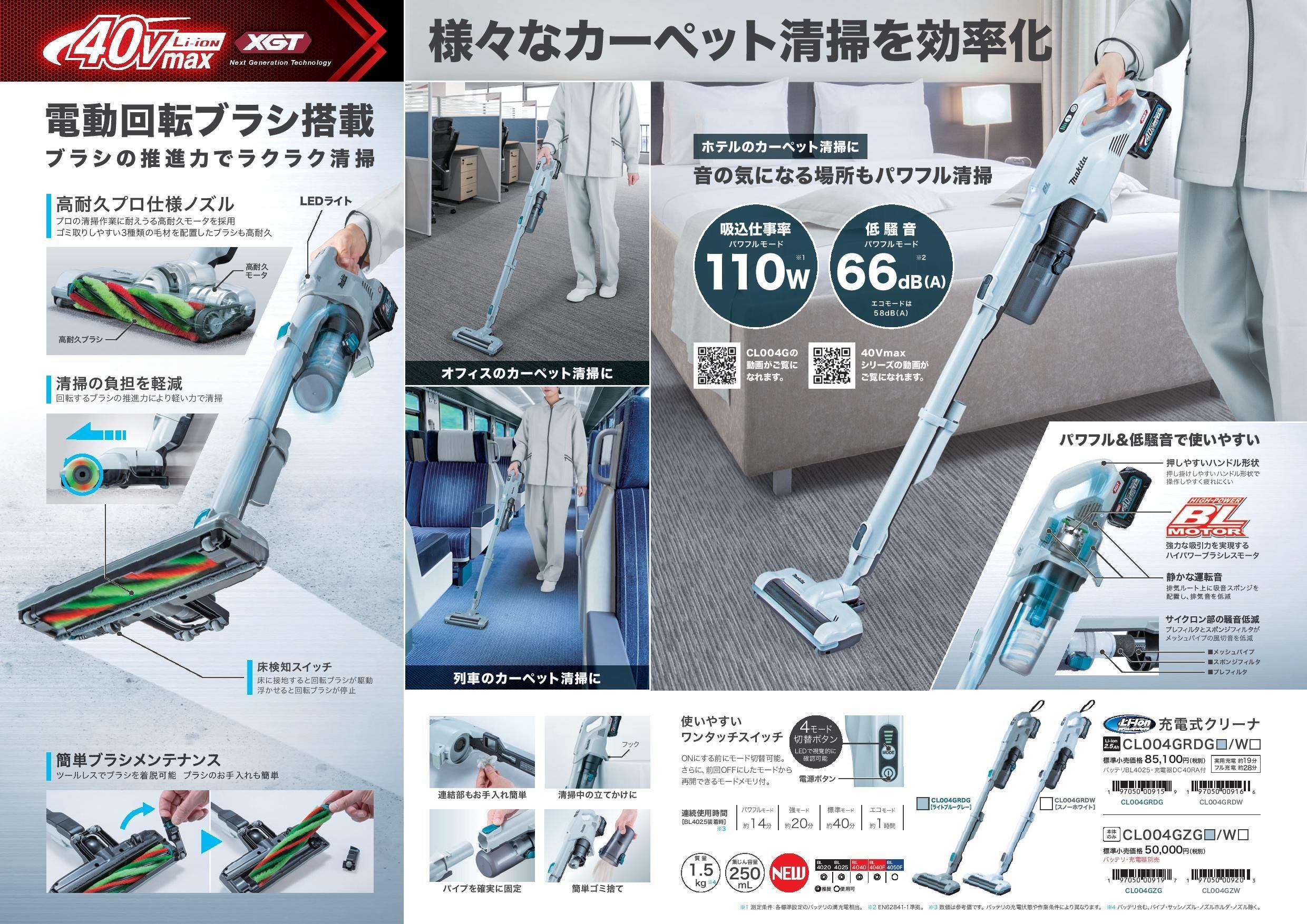 マキタ 新型クリーナ CL004G を触ってきました！ 回転ブラシ搭載で押さ