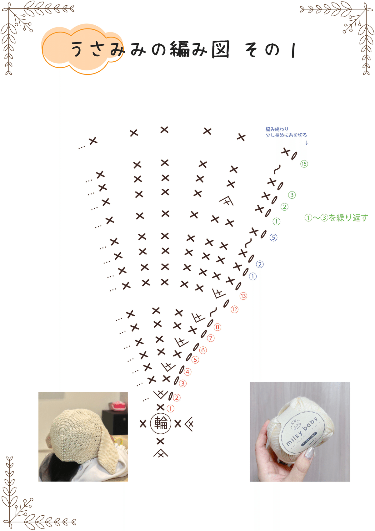 無料】うさみみボンネットの編み方｜無料編み図&動画🧶ぼろこっぷ
