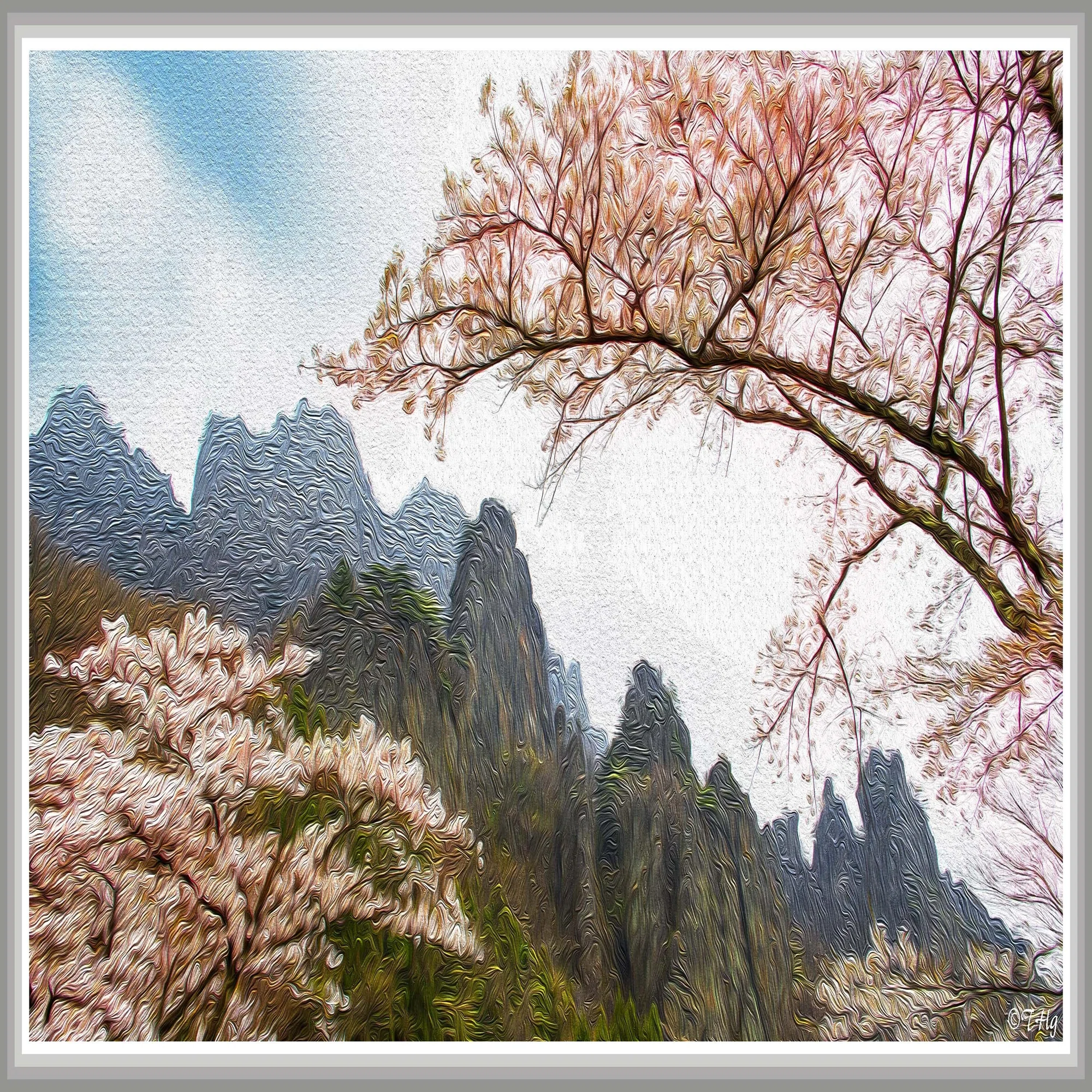 妙義山と桜（油彩風）｜taka