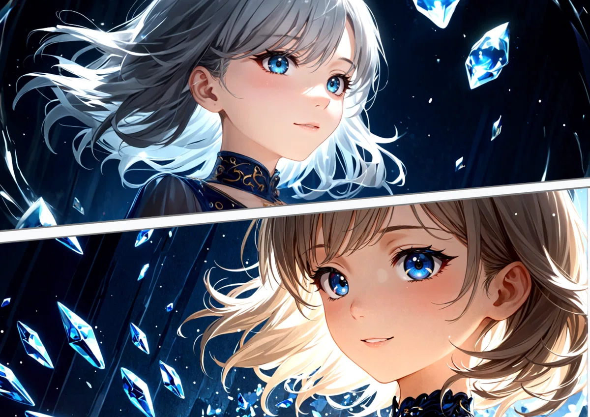 Two-frame anime illustration depicting an ice mage