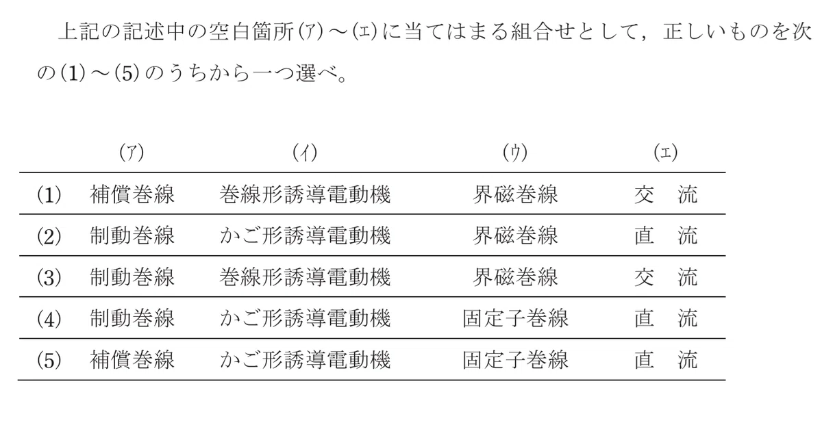 令和6年度 上期 第3種 機械 問5-解答群