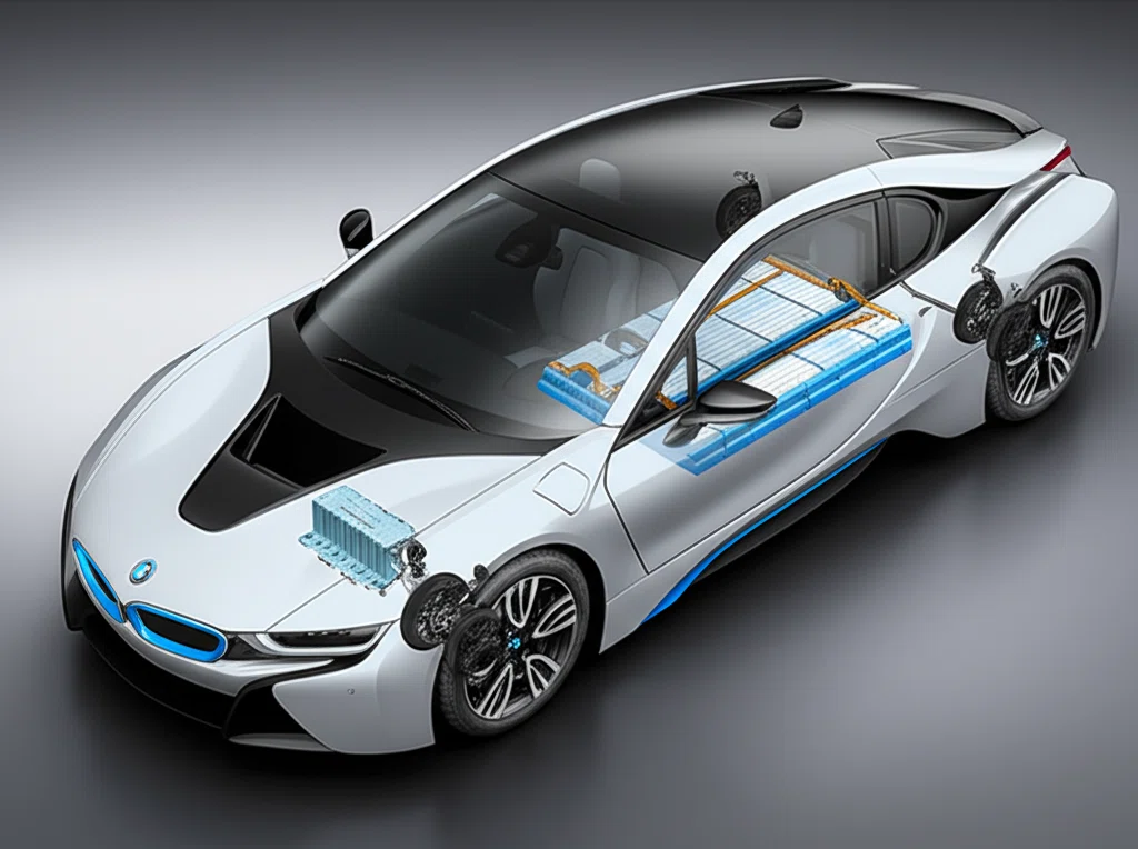 BMW i8の外観とバッテリーシステムの図解