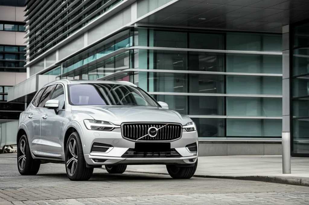 企業のオフィスビル前に駐車されたボルボXC60