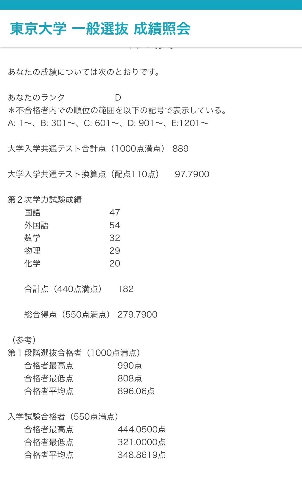 東進東大本番レベル模試】個人成績表と志望判定 - 身を捨てて