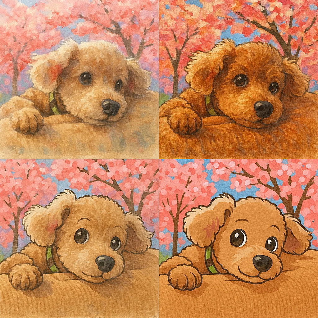 絵画風 イラスト 油絵 かわいい うちの愛犬を絵画風とマンガ風にして