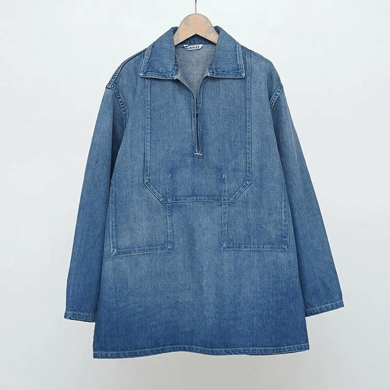 AURALEE】SELVEDGE FADED LIGHT DENIM P/O SHIRT ｜THIRTY' THIRTY'