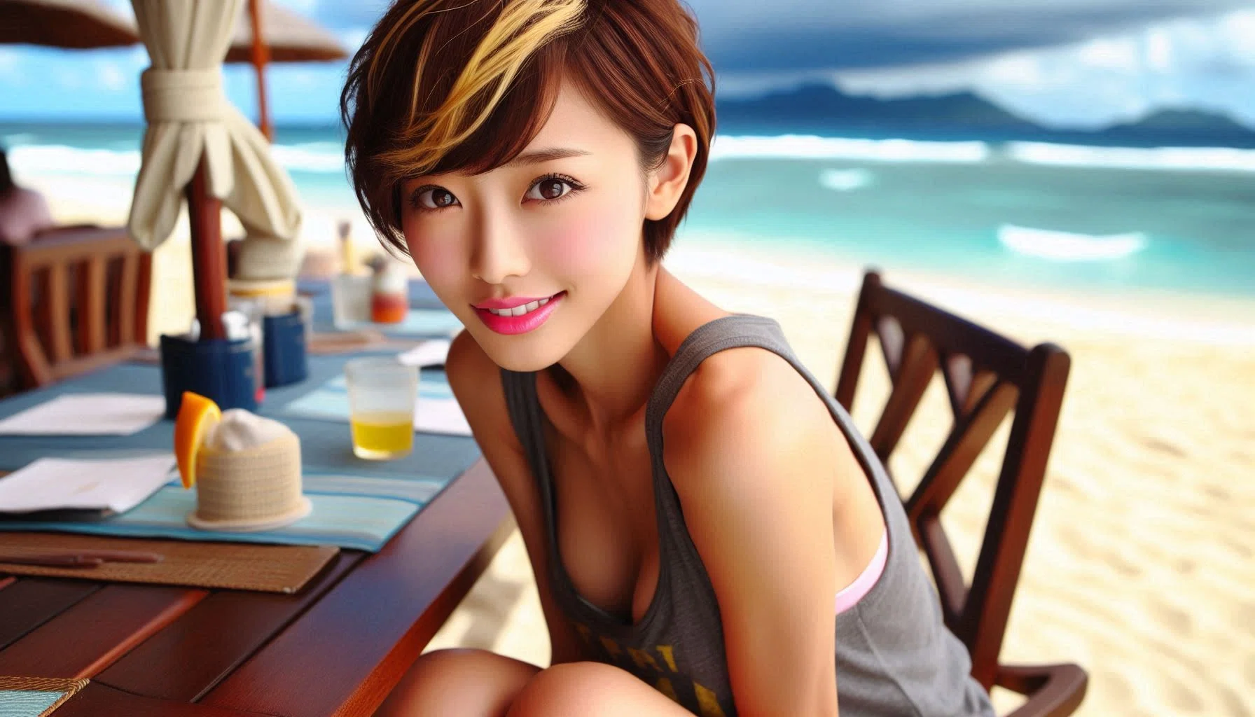 海岸 de パラソル、波 @Image Creator & ImageFX＋プロンプト｜茜町春彦