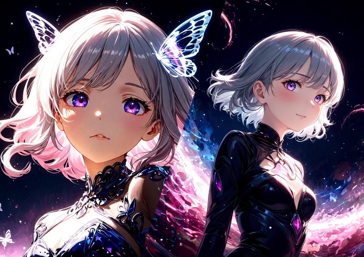 Two-frame anime illustration depicting a silver-haired wizard